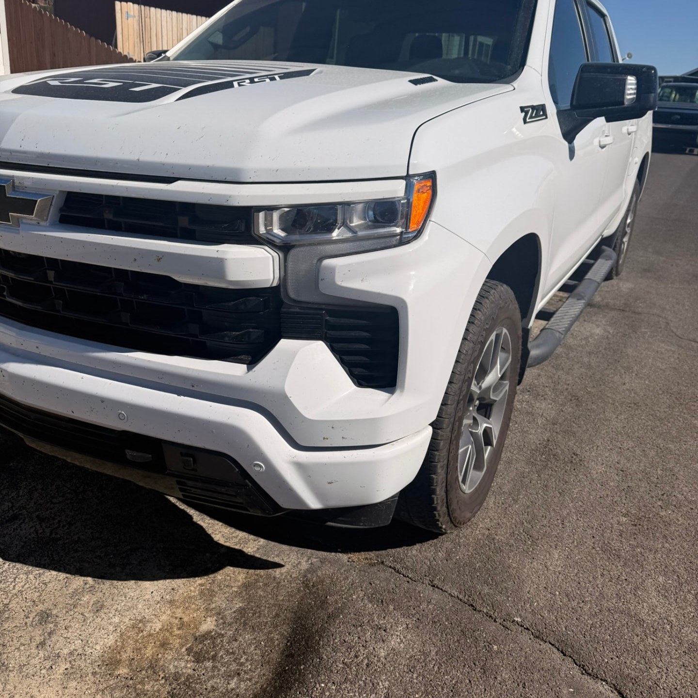 White Chevrolet Silverado RST exterior detail before detailing